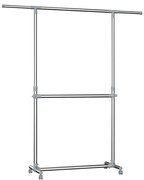 SongmicsHome Stojak na ubrania dwupoziomowy JASON, 93x49x113-198cm, srebrna
