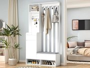 Wielofunkcyjna szafa wejściowa - z wieszakiem i ławką do przechowywania butów - MDF - Biała