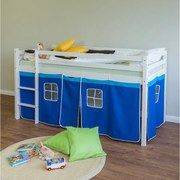 Łóżko piętrowe 207x97x110 cm niebieskie łóżko dziecięce drabina lite drewno sosnowe zasłona