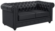 Kanapa 2-osobowa z czarnej skóry bawolej - CHESTERFIELD