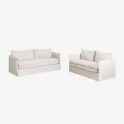 Zestaw Wypoczynkowy Z Sofą 2-osobową I Sofami 3-osobowymi Z Lnu I Bawełny Grace Tkaniny Beige - Sklum