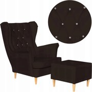 Fotel Uszak eko skóra Gaja z podnóżkiem Skandynawski Family meble brąz ciemny.