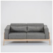 Ciemnoszara sofa z bawolej skóry z konstrukcją z litego drewna dębowego Gazzda Fawn, 180 cm
