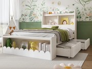 Łóżko proste drewniane 90x200cm - z 2 szufladami i półkami - Białe (materac nie jest w zestawie)