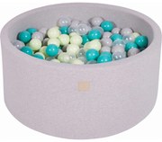 Okrągły Suchy Basen Z Piłeczkami 7cm Dla Dziecka, 90x40cm/300 Piłek, Bawełniany, Jasnoszary, Piłki: Turkusowe, Jasnozielone, Szare, Transparentne - Meowbaby®
