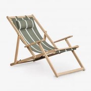 Zestaw 2 Składanych Leżaków Z Drewna Akacjowego Z Poduszką Rondonia Intensywna Zieleń Oliwkowa – Biel Gardenii - Sklum