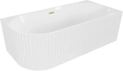 Mexen Gia wanna wolnostojąca narożna ryflowana prawa 150 x 75 cm, biała połysk, przelew złoty szczotkowany - 52701507500P-55