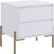 Stolik nocny z 2 szufladami - MDF i metal - Biały lakier i złoto - KORASA marki Pascal Morabito