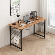 Biurko w stylu loftowym, kolor brązowy rustykalny – 100x50x70 cm, metalowa rama