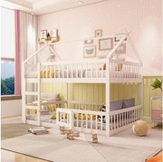 Łóżka piętrowe 2 x 140 x 200 cm z drzwiami i barierkami - Drewno MDF - Stelaż listwowy - Biały