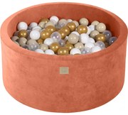 Okrągły Suchy Basen Z Piłeczkami 7cm Dla Dziecka, 90x40cm/300 Piłek, Welurowy, Czerwień Marsala, Piłki: Złote, Beżowe, Białe, Transparentne - Meowbaby®