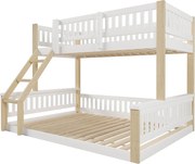 Łóżko piętrowe 90/140x200 cm, łóżko dziecięce z drabinką i barierką, stelaż z listew - białe i naturalne (bez materaca)
