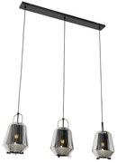 Lampa wisząca czarna z przydymionym szkłem 23 cm owalna 3-światłowa - Kevin ArtDeco Oswietlenie wewnetrzne