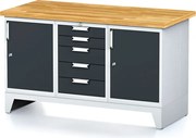 Stół warsztatowy MECHANIC, 1500x685x880 mm, 1x 5 szufladowy kontener, 2x szafka, grafitowy