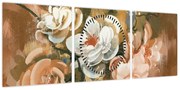 Obraz- Malowany bukiet kwiatów (z zegarem) (90x30 cm)