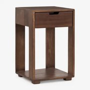 Stolik Nocny Kwadratowy 35x35 Cm Z Drewna Leduc Ciemny Drewniany Uchwyt - Sklum