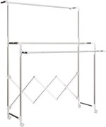 HOMCOM Stojak na pranie, składany suszarka stojąca z 3 regulowanymi prętami, stalowy wieżowy stojak na pranie na kółkach, wieża do suszenia prania do wnętrz i na zewnątrz