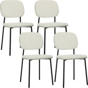HOMCOM Zestaw 4 Krzeseł do Jadalni, Miękka Tapicerka, Stalowe Nogi, Design Bezramienny, Biały