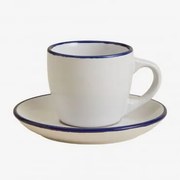 Zestaw 2 Filiżanek Do Kawy Ronilena Z Kamionki Ze Spodkami, 9 Cl Biały Gardenia - Niebieski Ken - Sklum