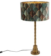 Lampa stołowa brązowa z aksamitnym abażurem w designie liści i złotym wnętrzem - Pisos klasyczny/Antyczny Oswietlenie wewnetrzne