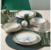 Zestaw obiadowy 24-częściowy biały/niebieski/porcelana