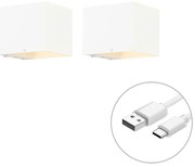 Zestaw 2 lamp ściennych biały z ściemniaczem do ładowania - Joris