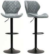 HOMCOM Hokery Barowe w Zestawie 2 szt., Regulowane Krzesła Kuchenne z Oparciem, Mechanizm Gazowy, Podnóżek, Obracane, Szary