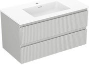 Mexen Rivel szafka łazienkowa 90 cm z umywalką Otis, 2 szuflady, ryflowana , szara mat/biała mat - 91A20-09047-2-BFF62-W18M01