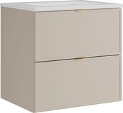 Wisząca szafka łazienkowa z umywalką wpuszczaną – beżowa – 60 cm – ONDIL