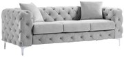 Kanapa Chesterfield 3-osobowa z weluru jasnoszara – EDWINA