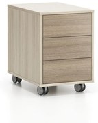 Kontenerek biurowy na kółkach LAYERS, 3 szuflady, 400 x 600 x 575 mm, dąb naturalny / dąb bielony