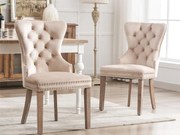 Zestaw 2 aksamitnych krzeseł - nogi z litego drewna - beż