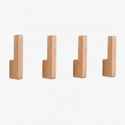 Zestaw 4 Drewnianych Wieszaków Ściennych Zanter Drewno Mango - Sklum