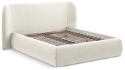 Kremowe tapicerowane łóżko dwuosobowe ze schowkiem i stelażem 180x200 cm Hauke – Makamii