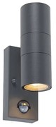Zewnetrzna Lampa ścienna zewnętrzna antracytowa z czujnikiem ruchu 2-światła IP44 - Duo Nowoczesny Oswietlenie zewnetrzne