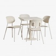 Zestaw Kwadratowy Stół 70x70 Cm Mizzi I 4 Krzesła Ogrodowe Z Polipropylenu I Żelaza Tupah Kremowa Tapioca - Sklum