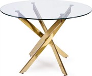 Stół Okrągły Szklany SALLO 100 cm ze Złotymi Nogami Nowoczesny Glamour