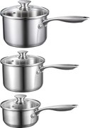 Zestaw Garnków SucceBuy ze Stali Nierdzewnej 0,95/1,9/2,8 L, Nieprzywierający, z Pokrywą ze Szkła I Ergonomiczną Rączką, Zmywalny w Zmywarce