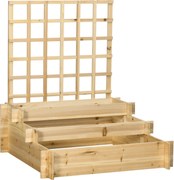 Outsunny Wysoka grządka z pergolą, 3 poziomy, Rama z drewna naturalnego, Wyściółka flizelinowa, 95 x 95 x 110 cm