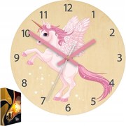 Zegar ścienny sklejka brzozowa akrylowy jednorożec różowy okrągły