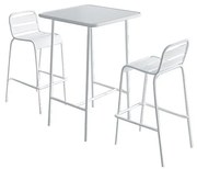 Zestaw mebli jadalnianych ogrodowych wysokich z metalu: stół o dł. 70 cm i 2 krzesła - Biały - MIRMANDE marki MYLIA