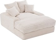 Sofa tapicerowana, beżowa sofa sztruksowa z oparciem i poduszkami - do salonu i sypialni