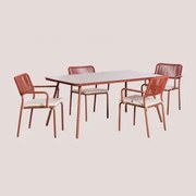 Zestaw Stół Prostokątny 160 X 90 Cm I 4 Sztaplowane Krzesła Do Jadalni Z Aluminium Arhiza Dachówka Red Roof - Sklum
