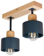 Antracytowa lampa sufitowa, dwupunktowy spot DAN30x7BU z drewna i meta