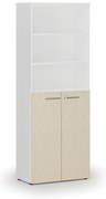 Szafa biurowa kombinowana PRIMA WHITE, drzwi na 3 poziomach, 800 x 420 x 2128 mm, biały/brzoza