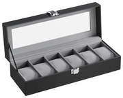 Kasetka na zegarki 6 sztuk, Czarna, Elegancka