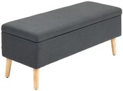 HOMCOM Ławka Tapicerowana z Schowkiem, Siedzisko Bankowe w Wyglądzie Lnu, Drewno Kauczukowe, 110 x 39 x 45 cm, Ciemnoszare