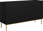 Komoda Nicole 150 cm trzydrzwiowa z ryflowanym frontem - czarny mat / złote nóżki