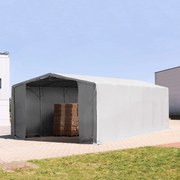 TOOLPORT 8x12m Hala namiotowa - 4,0 m wysokość ścian bocznych z bramą na zamek błyskawiczny, PVC 850, szary, ze statyką (podłoże betonowe) - (94179)