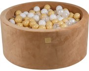 Okrągły Suchy Basen Z Piłeczkami 7cm Dla Dziecka 90x40cm/300 Piłek, Supersoft Velvet, Karmelowy, Piłki: Białe, Transparentne, Beżowe - Meowbaby®